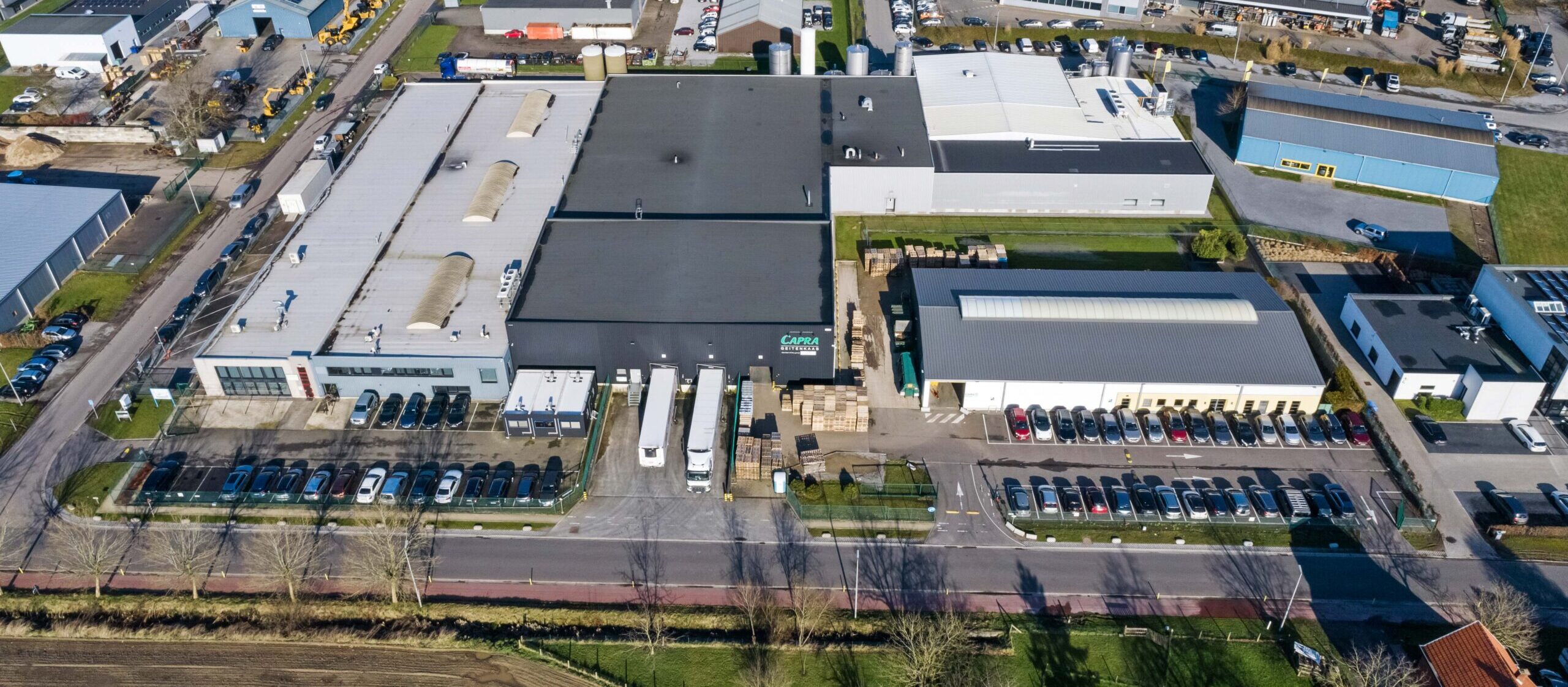 Aerial photo of Capra, goat cheese manufacturer in Halen, Belgium
